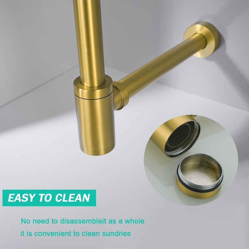 SEABEFORE Brass Round Bottle P-Trap 1 1/4, Adjustable Basin Sink Waste Drain Trap Kit, Champagne Bronze P Trap,SE83888CB-L - Image 5
